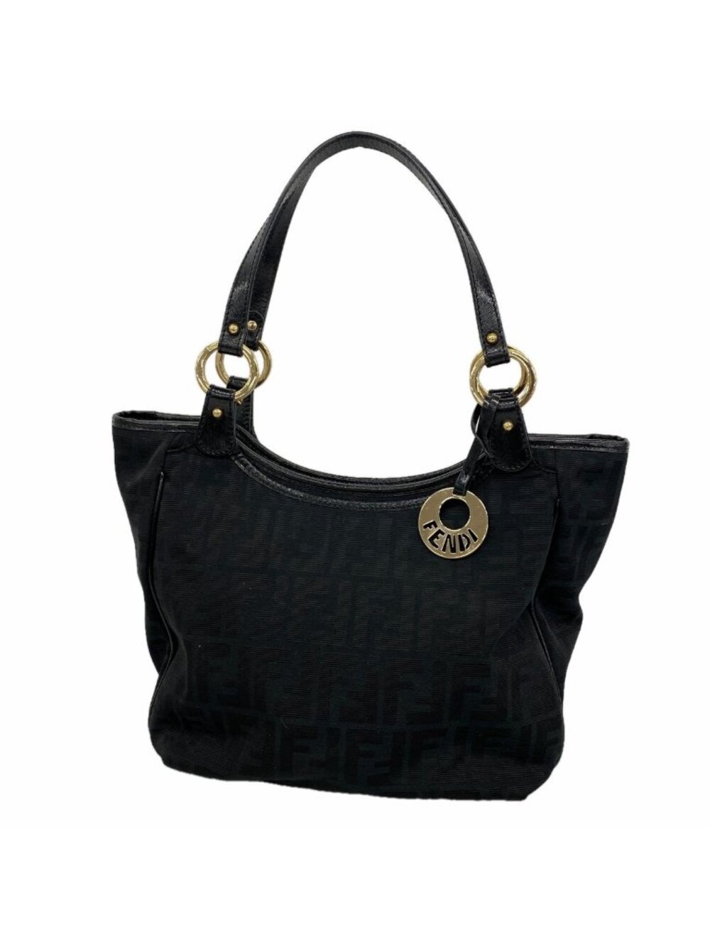 Fendi Tote Bag Zucca Nylon Canvas Black Gold